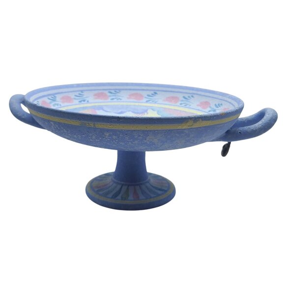 Minoan Art Pottery Hand Painted Ceramic Pedestal Bowl With Handles Museum Copy - Picture 4 of 11